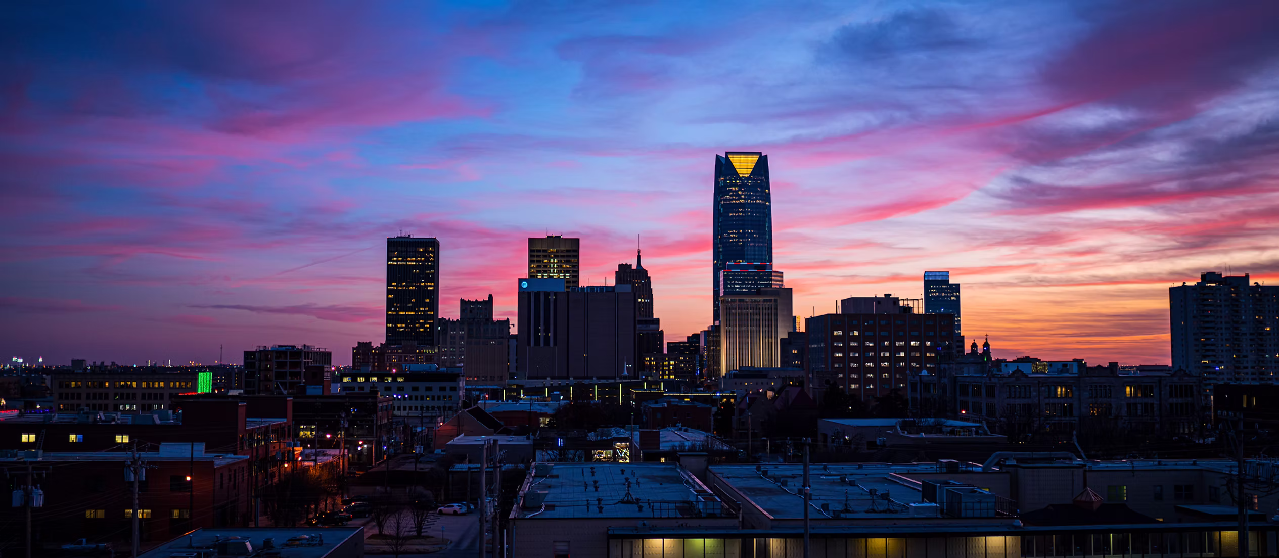 Oklahoma City skyline at sunset